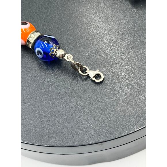 Sterling Silver Evil Eye Multicolor Glass Beads Rhinestone Protection Bracelet - Picture 6 of 10
